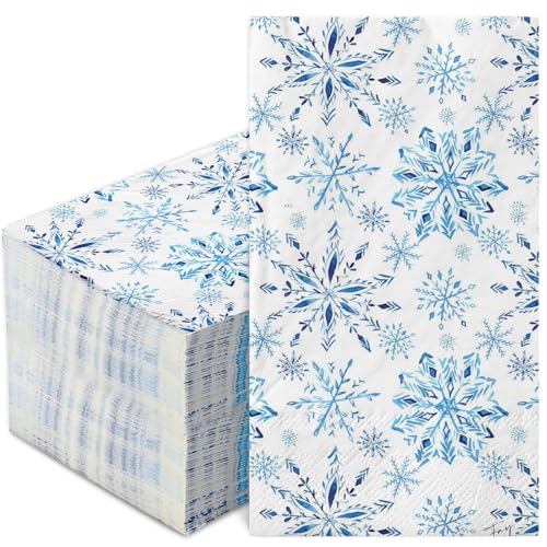 JarThenaAMCS 200Pcs Christmas Snowflake Guest Napkins Watercolor Blue Snowflake Disposable Napkins Winter Xmas Dinner Hand Towel Paper Napkins for Bathroom Wedding Holiday Party Table Supplies
