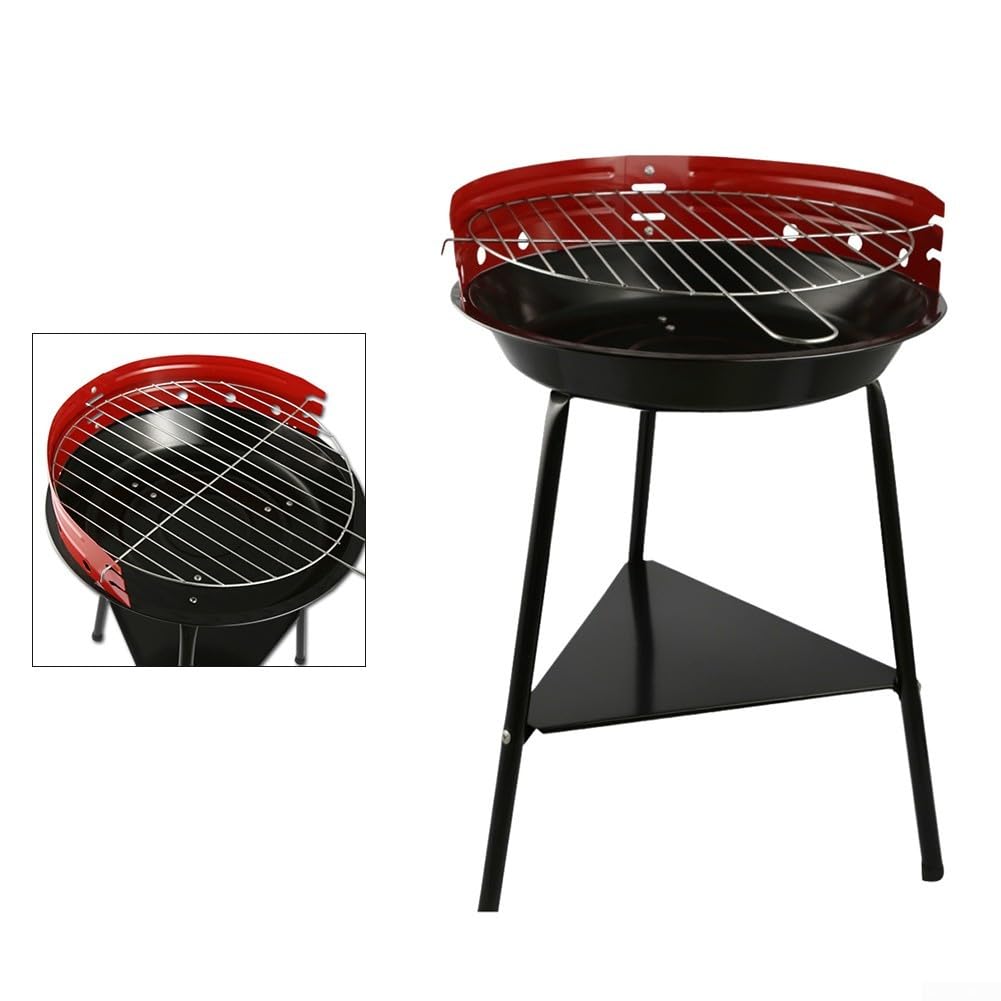 Przenośny zewnętrzny okrągły grill na węgiel drzewny z osłoną przeciwwiatrową, emaliowana miska ogniskowa, idealna do grillowania, średnica 35 cm, idealny na kemping i piknik