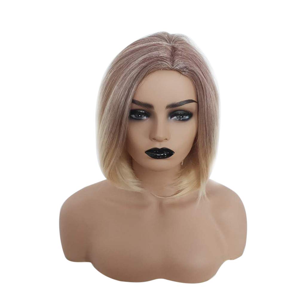 MiaoC Wigs Natural Mix Colors Gold Gradient Short Curly