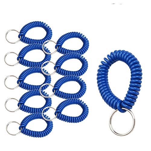Image of Lucky Line 2 inch Spiral Wrist Coil with Steel Key Ring, Flexible Wrist Band Key Chain Bracelet, Stretches to 12 inch Blue, 10 PK (41035)