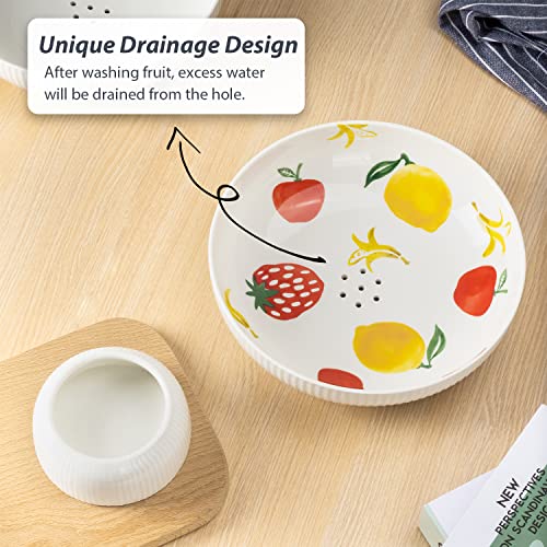 Magclay Ceramic Fruit Bowl With Draining Holes, 10" Large Fruit Basket With Multifunctional Removable Pedestal, Decorative Fruit Bowl For Table Countertop, Fruit And Vegetable Holder, Hand Painted #TOP3