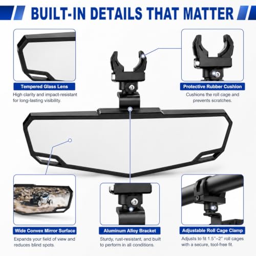 Espejo UTV antirotura con rotación 360 grados y abrazadera universal para caminos 7