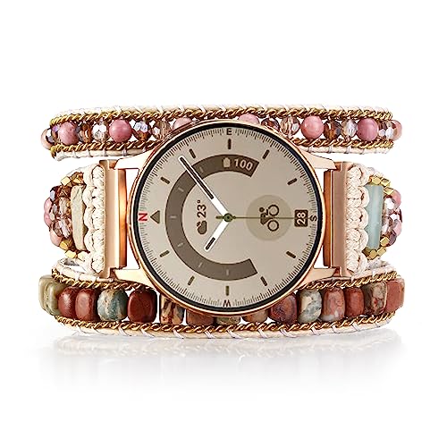 Beaded 20mm Watch Band Compatible with Samsung Galaxy Watch 4/5 Band/Active 2 Bands 40mm 44mm/Galaxy Watch 5 Pro Band/Watch 3 41mm/Watch 4 Classic 42mm 46mm, Boho Watch Bracelet Strap Smart Watch Band for Women Men