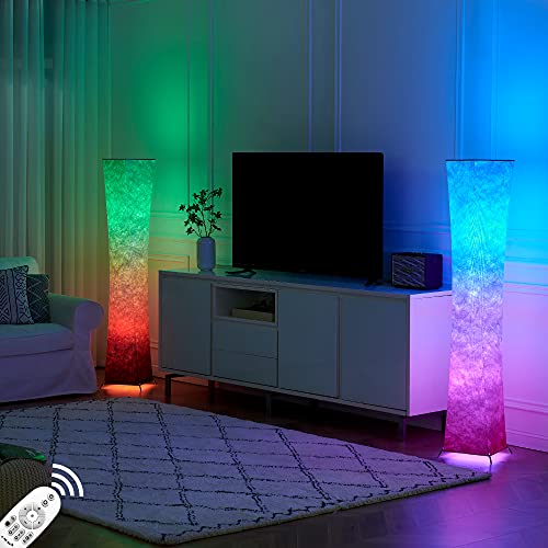 Floor Lamp, chiphy 61'' RGB Standing Lamp, 7 Colors Changing and Dimmable LED Bulbs, Remote Control and Red White Fabric Shade, Modern and Cool for Living Room, Bedroom and Play Room
