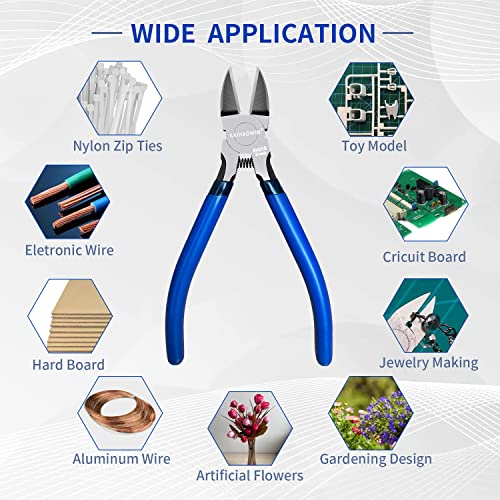 Image of Wire Cutters 5 inch, 5 Pack KAIHAOWIN Precision Flush Cutters Ultra Sharp Wire Cutters for Crafting Side Cutters Wire Snips Spring Loaded Dikes Wire Cutter for Jewelry Making, Blue with Black Handle