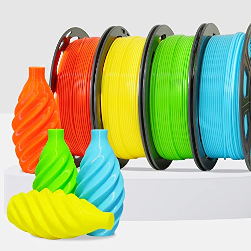 Image of 1.75mm 3D PLA Filament 4 in 1 Bundle: Yellow, Orange, Lime Green, Sky Blue, 4 Bright Colors Packed, Each Spool 250g, 4 Spools Packed, Total 1Kg 3D Printing Material by MIKA3D