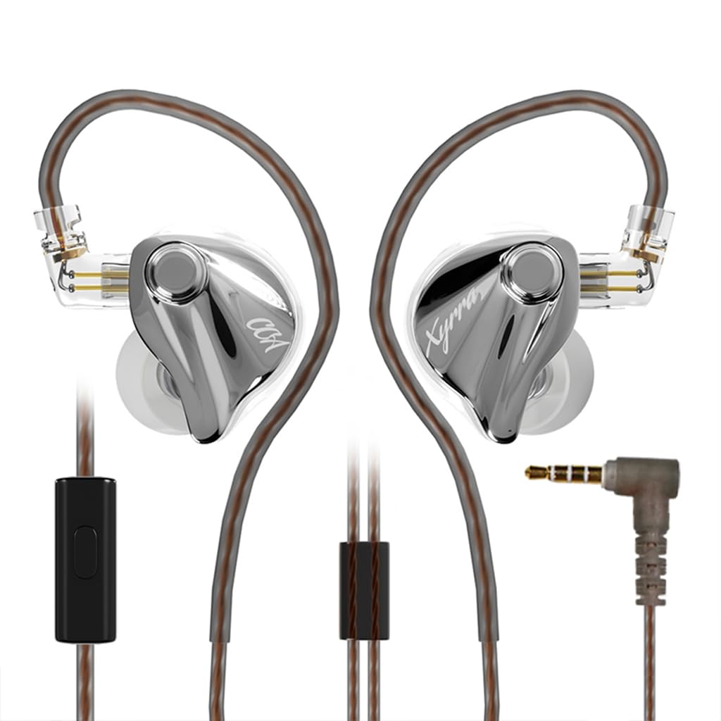 cca xyrra hybrid in-ear monitor wired iem with mic, 10mm dynamic + 30118 ba dual drivers, polymer composite diaphragm, zinc alloy & resin shell, ofc detachable cable with 3.5mm termination plug