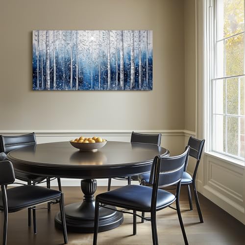 SERIMINO Birch Tree Landscape Wall Art, Abstract Forest Large Artwork for Walls, Modern Blue Aesthetic Canvas Prints, Nature Plant Trunk Wall Decor Living Room Bedroom Bathroom Kitchen 24"X48"