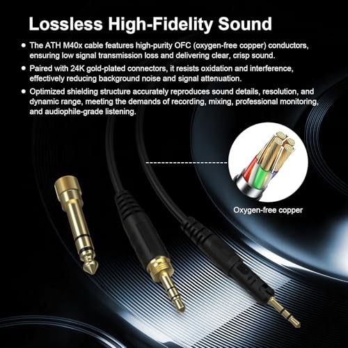 Image of Zosvoses ATH M50x Replacement Cable Compatible with Audio Technica ATH-M50x, ATH-M40x, ATH-M60x, ATH-M70x Headphones, 5-10ft