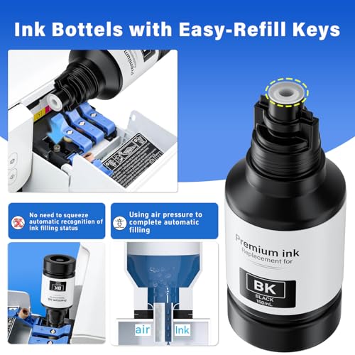 Image of Compatible for T502 Ink Refill Bottles for Eco Tank ET-4850 ET-2850 ET-3850 ET-3760 ET-2760 ET-4760 ET-15000 ET-3950 ET-3830 ET-2980 ET-2988 4750 ET-4950 ET4850 ET2850 Printer, T502 2 Black CMY