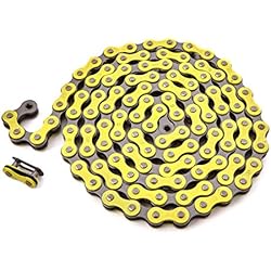 Candado Fixie KHE BMX/Fixie - Cadena de 1/2´´ x 1/8´´, 112 eslabones izquierdos, solo 385 g, con candado de cadena I4, muchos colores (amarillo)