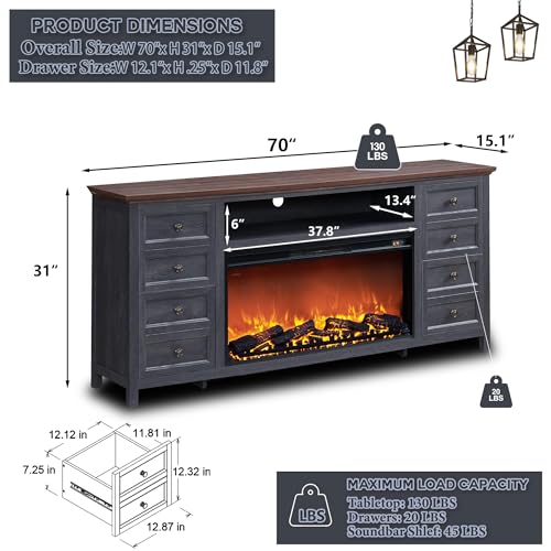 Fireplace-TV-Stand-for-TVs-up-to-80-Inches-with-36-Electric-Fireplace-31-Farmhouse-Tall-Entertainment-Center-wDrawer-Adjustable-Shelves-Large-Media-Console-for-Living-Room-70inch-Dark-Grey Fireplace TV Stand for TVs up to 80 Inches with 36 Electric Fireplace 31 Farmhouse Tall Entertainment Center wDrawer Adjustable Shelves Large Media Console for Living Room 70inch Dark Grey