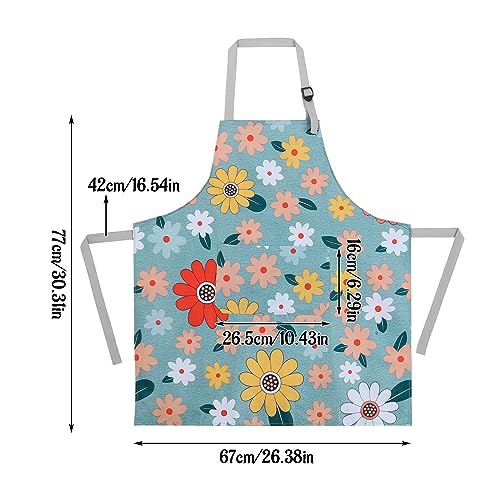 FANTESI 3 Pcs Floral Aprons for Women Adjustable Canvas Aprons with 2 Pockets for Cooking Gardening Housework - Image 2