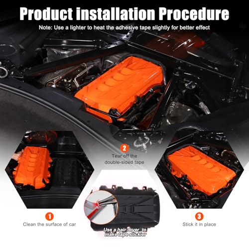 Image of for Corvette C8 Engine Cover Trim Compatible with Corvette C8 2020-2025 Stingray E-Ray Z51 Engine Bay Protection Panel Cover Trim Exterior Accessories ABS (Orange)