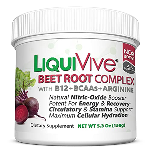 LiquiVive Beet Root Juice Powder - Nitric Oxide Booster Supplement | with BCAA Amino Acids, Vitamin B12 & L-Arginine | N.O. Amino Energy Drink Mix for Immune Support, Endurance & Circulation