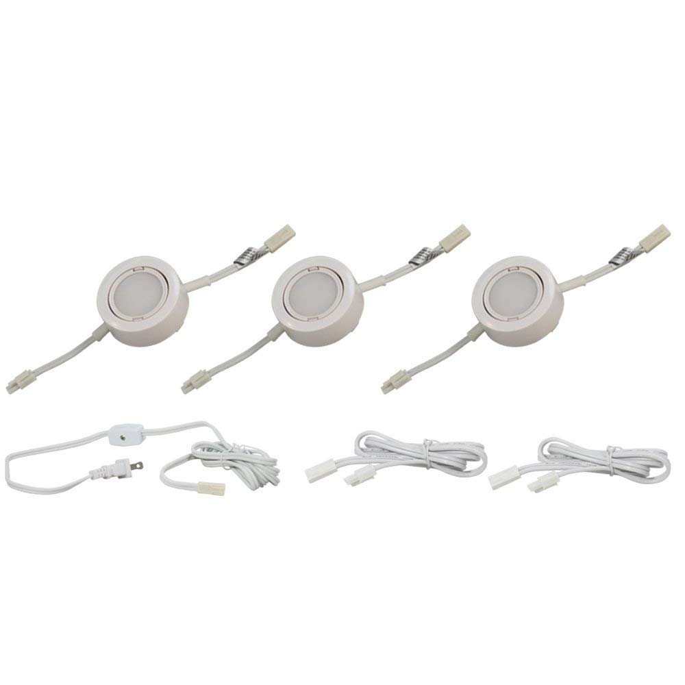 3 LED Puck Light Kit - White Cover with Warm White Light (3,000k) - Under Cabinet and Furniture - 120v/110v - Dimmable - Line-Voltage (No Transformer Needed) (Warm White Light/White Cover 3 Pack)