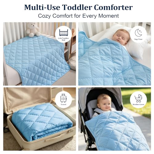 Image of BEDSUM Toddler Quilt 39x47, Microfiber Baby Quilt for Crib, Aqua | Lightweight Toddler Blanket for Boys Girls Nursery, Machine Washable All Season Kid Quilt, Tummy Time Blanket, Stroller Quilt
