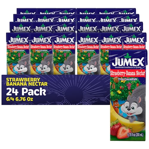 Jumex Strawberry Banana Nectar Juice Boxes for Kids - Fruit Juice Box with Straw - Mini Drinks for Kids - Made with Fresh Fruit Puree Concentrate - School Snacks & Smoothie Mix - 6.76oz, 24 Pack