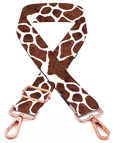 Image of Purse Straps Rose Gold Buckles Wide Shoulder Strap,Fashion Adjustable Replacement Belt for Crossbody Canvas Bag Handbag(Giraffe Spots)