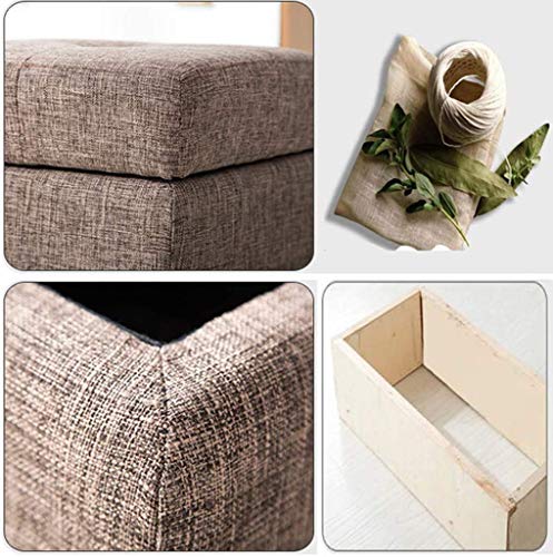 Pouf cube en tissu lin coffre de rangement gain de place salon chambre