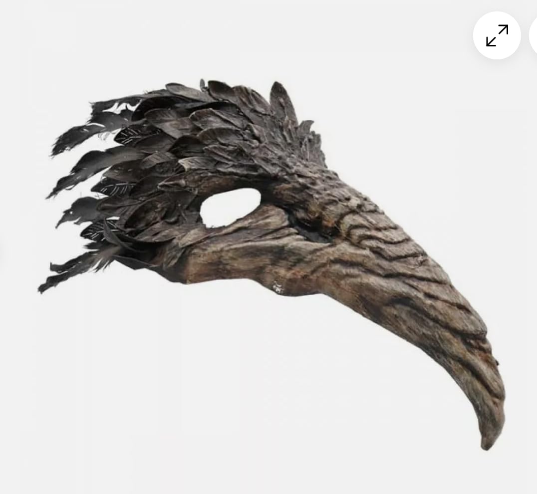 MIMIKRY Masque d'oiseau prédateur avec plumes marron Masque à bec pour Halloween Corbeau Oiseau Commedia dell'arte