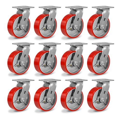 6" Caster Wheels Heavy Duty, Polyurethane Industrial Casters, Top Plate Swivel Casters(12 Swivel)