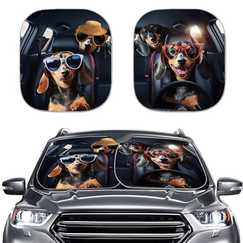Image of Funny Dachshund Front Window Sun Shade for Car Foldable Removable Automotive Accessories Auto Interior Protector Reflect UV Sun and Heat and Protect Your Car