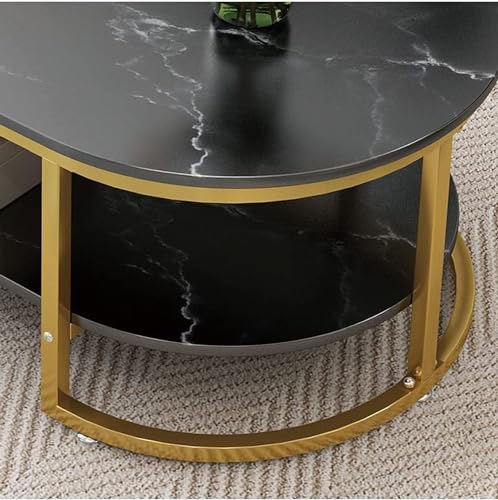 Image of Coffee Tables for Living Room Modern Coffee Table Oval Sofa Table Center Tables for Living Room 2 Tier Side Table Small Apartment Home Furniture Black Gold 2T (Black Gold 2t)