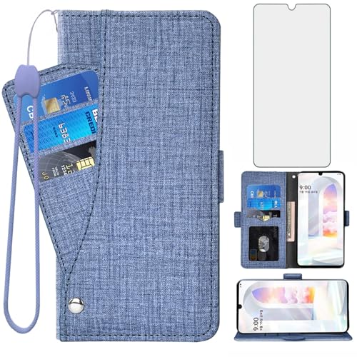 Asuwish Compatible with LG Velvet 5G/LGVelvet Verizon G5 UW T-mobile 2020 Wallet Case Tempered Glass Screen Protector and Flip Cover Card Holder Phone Cases for LM G900UM 4G Tmobile Boy Women Men Blue