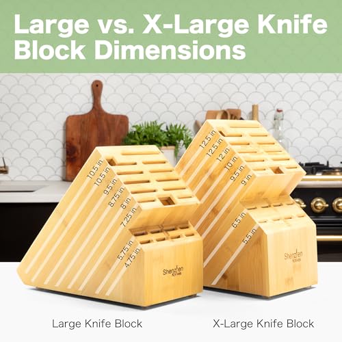 Shenzhen Knives 20 Slot Universal Knife Block: X-Large Bamboo Finish Wood Knife Block Without Knives Countertop Butcher Block Knife Holder And Organizer With Wide Slots For Easy Kitchen Knife Storage thumb #5