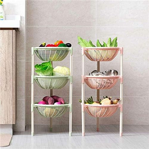 Vegetable Fruit Storage Rack Basket Shelf Stand Kitchen Organizer 3 Tiers (Pink)