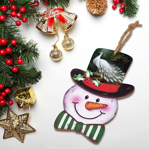 Panneau mural de Noël en bois paon blanc pour déco rustique