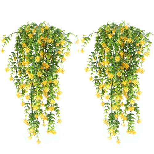 Leixi 4Pcs Artificial Hanging Flowers, UV-Resistant Fake Hanging Plants Flower Bouquet for Wall Home...