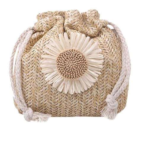 Milisten Bolso Bandolera Tipo Cubo Tejido Hierba para Mujer Bolso Casual Color Claro Bolsa de Almacenamiento Ligera para Playa Escuela y Paseo Portátil