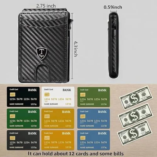 Slim RFID Wallet for Men – Minimalist Bifold with Money Clip & Pop-Up Card Holder, Carbon Fiber Design, Secure RFID Blocking, Stylish Front Pocket Wallet with Gift Box4