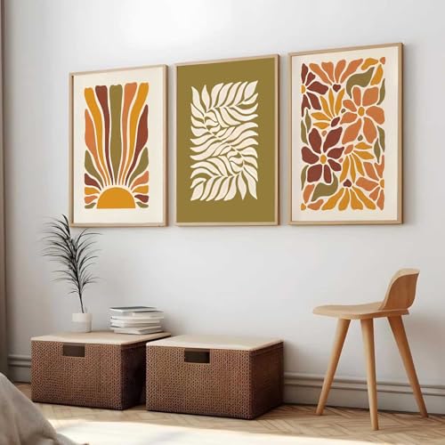 Image of kotart Boho Painting Wall Art Home Decoration Paintings With Frame For Living Room Bed Room Hotel Wall Decor Digital Reprint Set of 3 (19X25 inch)