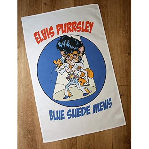 Fabulous Felines Elvis Purrsley Blue Suede Mews Cat 100% Cotton Tea Towel - Elvis Presley for Cat Lovers Cover