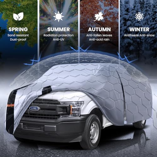Image of Multi-Layer Ford F150 Truck Cover, Custom Fit Ford F150 2008-2026 SuperCrew Cab Short Bed(5.5'-6.5') Car Cover Waterproof All Weather, Full Exterior Cover Rain Wind and UV Protection with Door Zipper