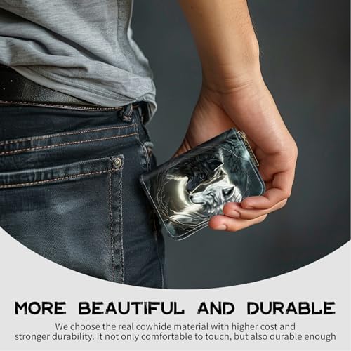 Image of Cute Credit Card Holder with Zipper, White Black Wolf RFID-Blocking Card Case Small Wallet for Women Men, Multi-slot Card Organizer Case Travel Accordion Wallet