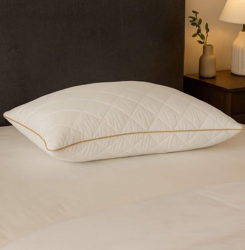 Image of Homerz Premium Single Quilted Pillow, Virgin Fiber Filled (17 x 27 inch / 43 x 69 cm) | Luxury Queen Size Bed White Microfiber Pillows |Neck Support, Machine Washable (Quilted, Single Pillow)
