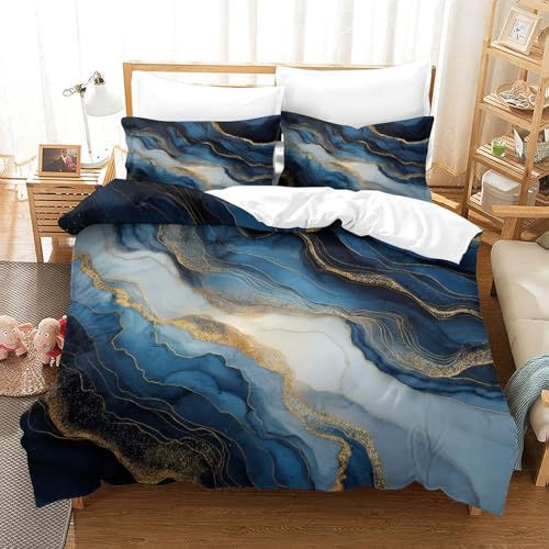 Housse de Couette Facile à Enfiler Fermeture Éclair Microfibre Douce Lit Double 3D
