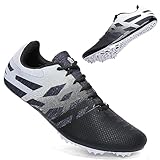 Men Women Kids Track and Field Shoes Professional 8 Spikes Running Racing Sneakers Breathable Lightweight Sprinting Shoes (6.5,Black White)