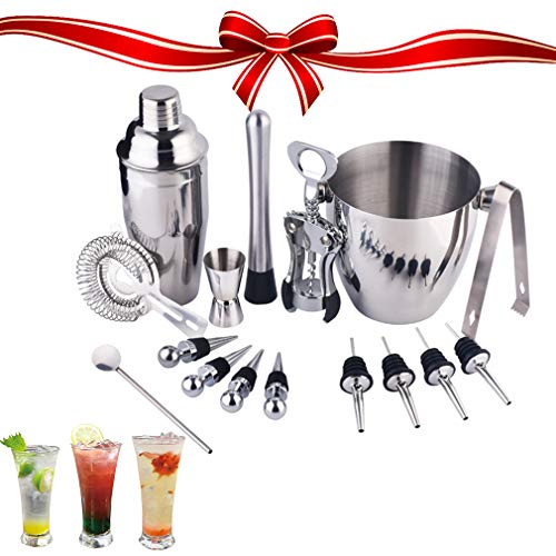 NEWFEIBIN Acero Inoxidable Barman Kit Herramientas Duradera Coctelera Profesional Kit con Fácil Limpieza para Hogar Bares Viajes Fiestas Aire Libre