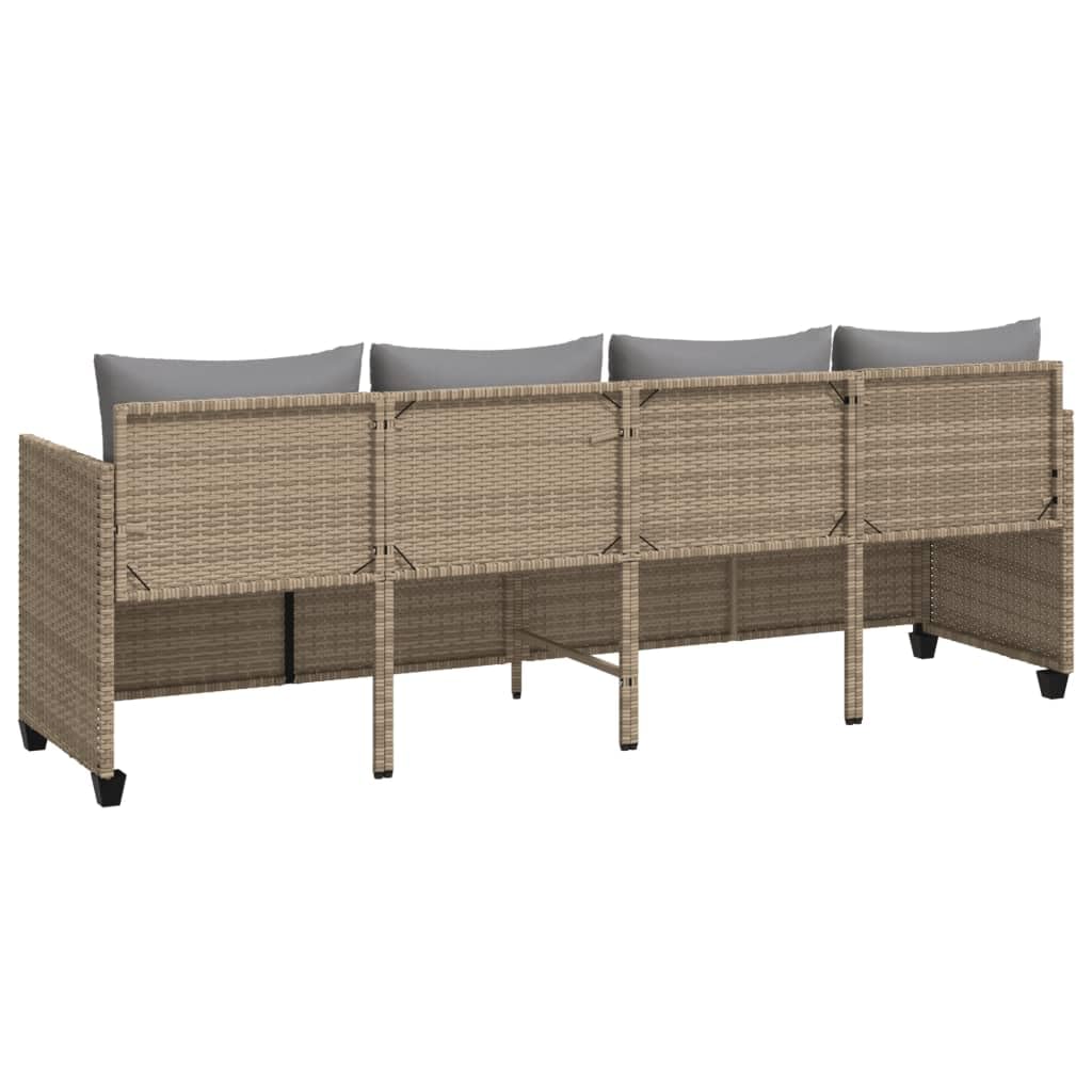 Sofá 3 Plazas de Ratán, Sofas de Terraza, Sofá Patio 3 Plazas, Conjunto Terraza Muebles Jardín Exterior Resistente a la Intemperie Beige y Gris Claro