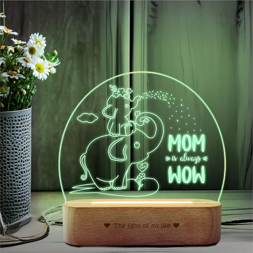 Image of ZOCI VOCI Mothers Day Gifts - Customised Gift for Mom - Personalized Engraved Lamps, Unique & Creative Gifting Ideas for Mummy. (MOM is Wow, Warm Light) (RGB Smooth - (No Remote))