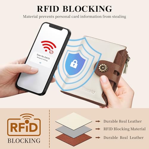 Image of Wallet Women,RFID Blocking Leather Womens Wallet Bifold Compact Card Holder Small Wallet for Women with Removable ID Window(Whitebrown)