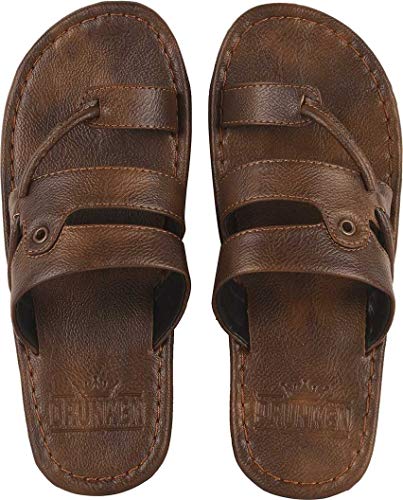 Image of DRUNKEN Slippers For Mens Synthetic Leather Slides Flips Flops non slip
