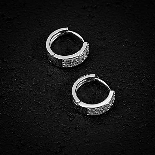 Two Row Iced Shiny 5A Cz Trendy Classic White Gold Plated 925 Sterling Silver Unisex Ice Out 12mm Hoops Hypoallergenic Huggie Hoop Earrings For Men Women Jewelry4