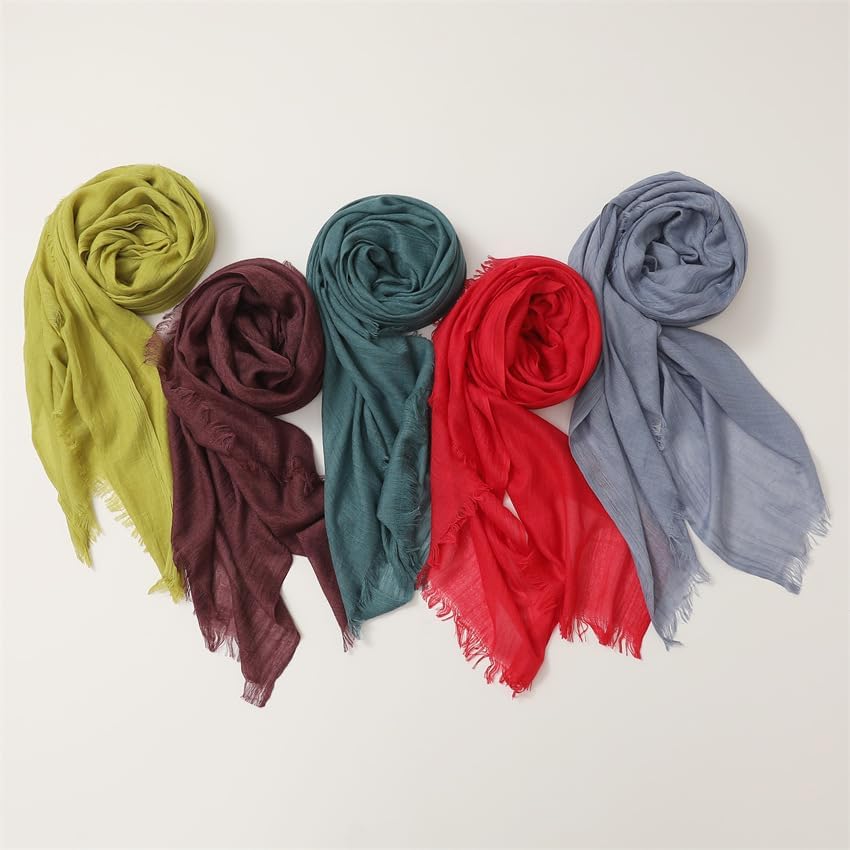 Solid color cotton and linen scarf, wrinkled all season versatile long sunscreen fashionable shawl - Image 5