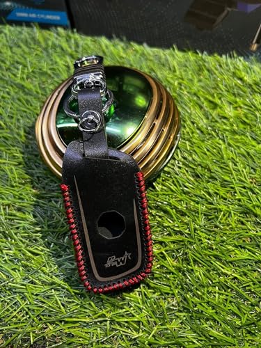 Image of Leather Smart Car Key Cover Case with Metal Hook Keychain for MG Hactor Plus(Black)